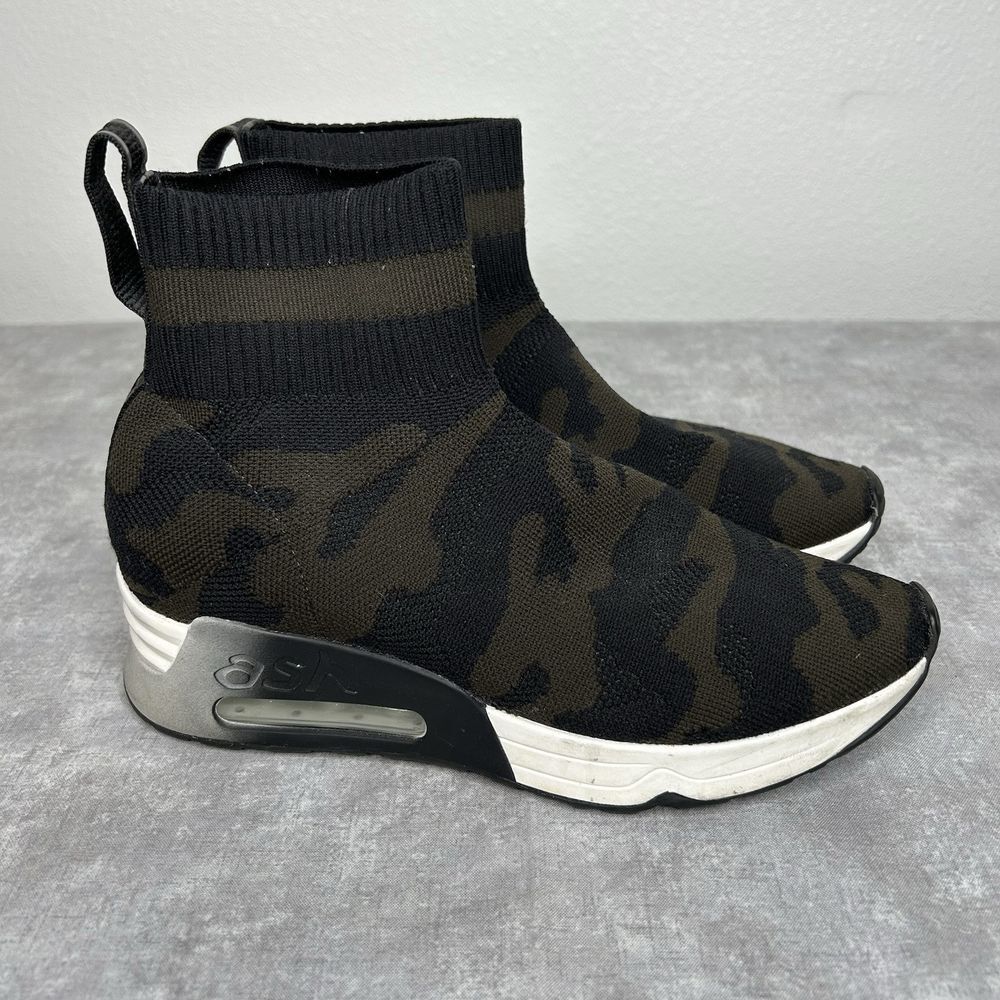 Ash Lulu Womens Size US 6.5 Black / Green Camo Knitted Sock Trainers Sneakers